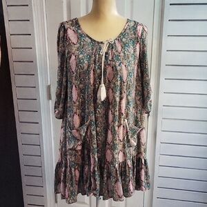 Buddy Love Multicolor BABYDOLL Bohemian Tunic DRESS, SMALL